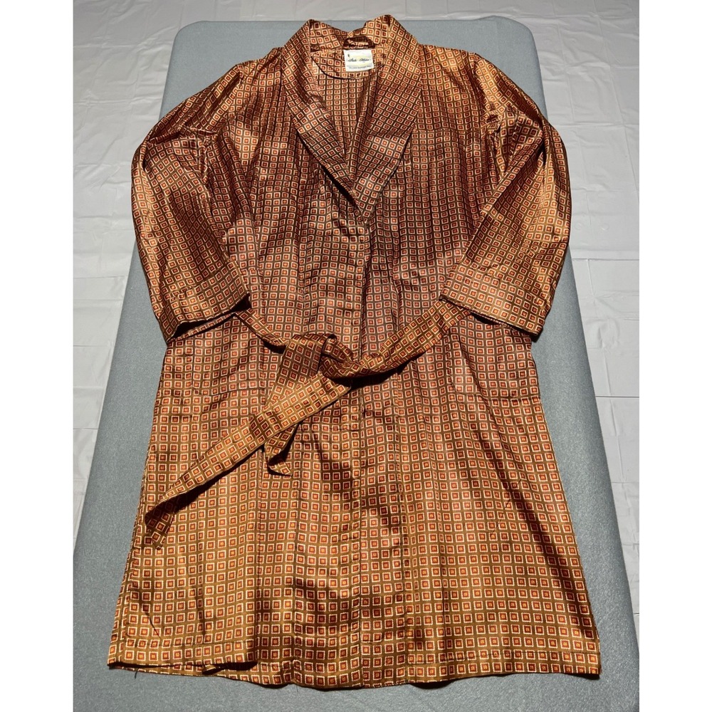 Vintage State O Maine Norman Stockton Bronze Geometric Foulard Robe Medium